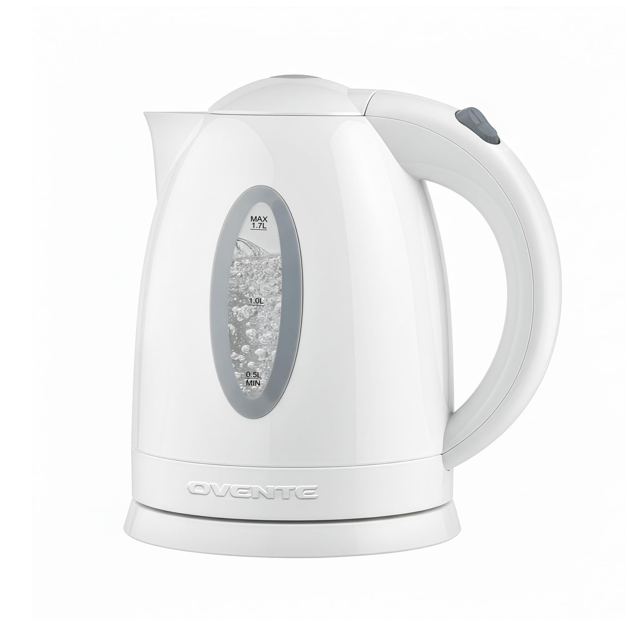 OVENTE KP72W electric kettle with locking lid for safe pouring and family use