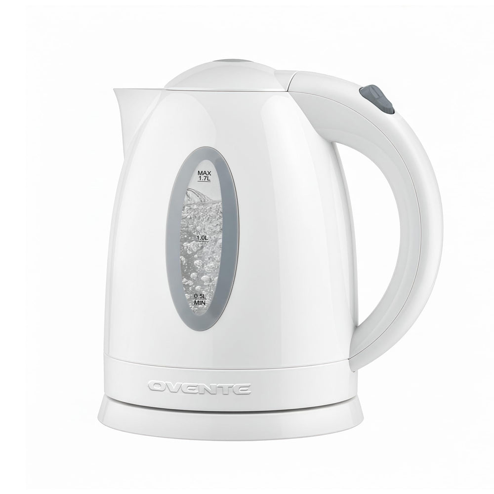 OVENTE KP72W electric kettle with locking lid for safe pouring and family use