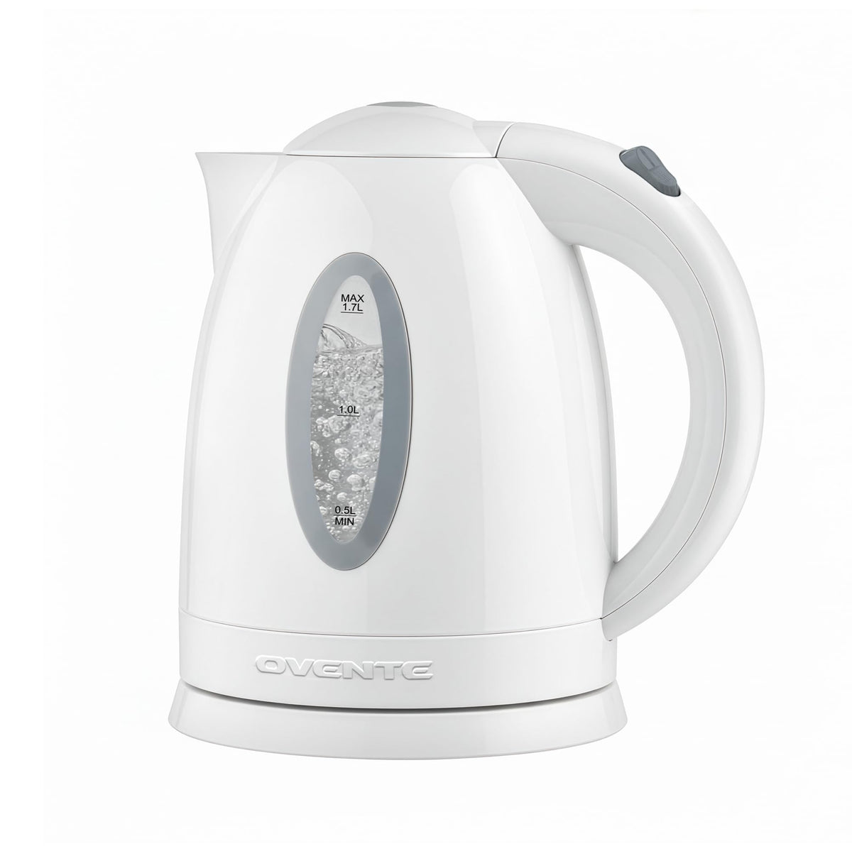 OVENTE KP72W electric kettle with locking lid for safe pouring and family use