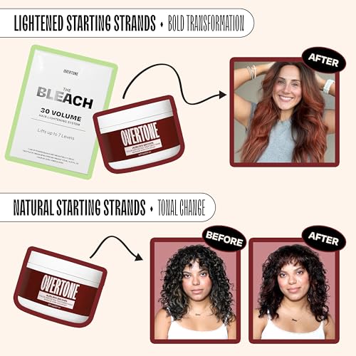 Overtone Auburn Brown before and after swatches show transformation.