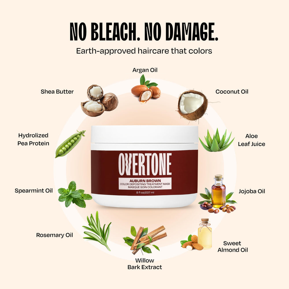 Overtone Auburn Brown finished hair with vibrant shine and softness.
