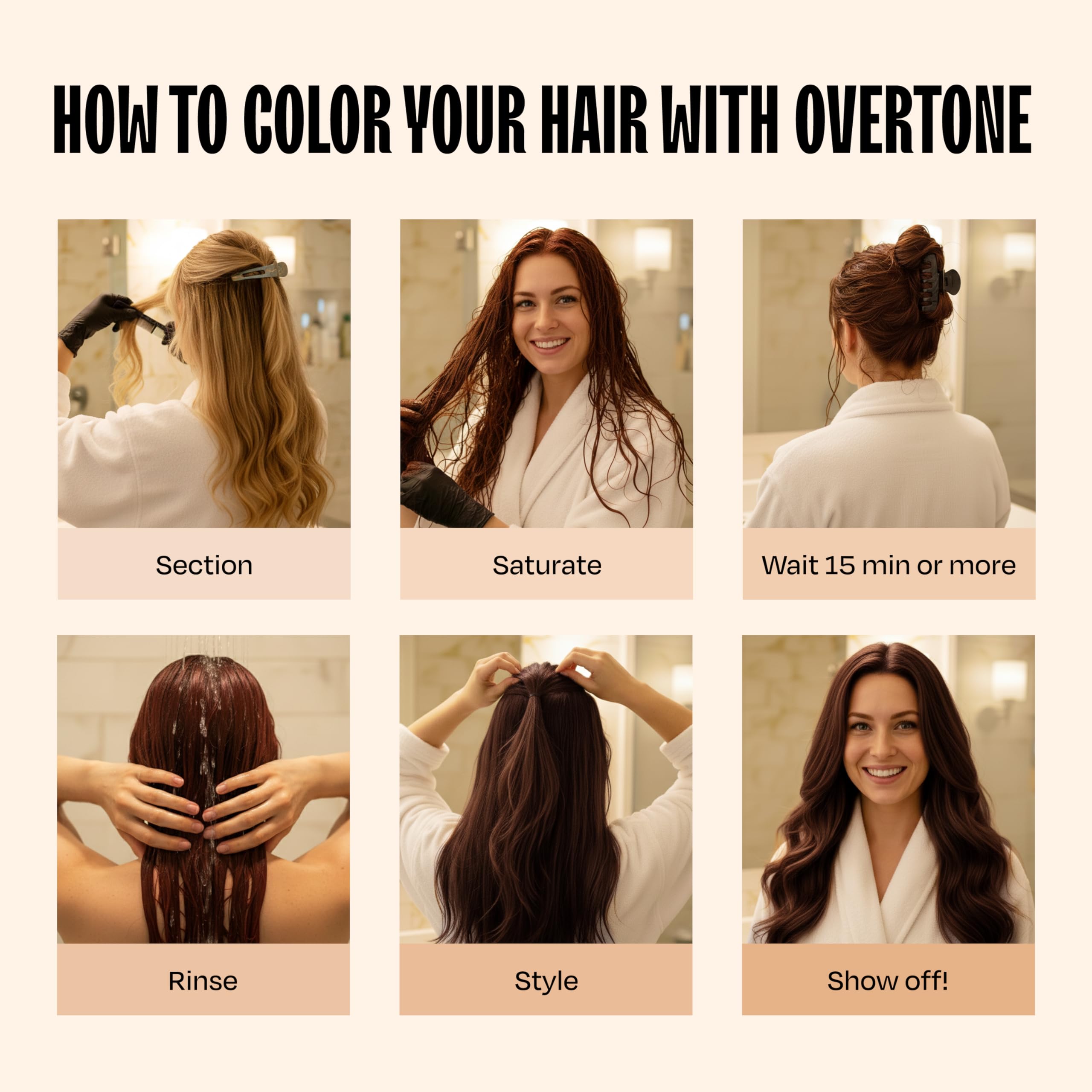 Overtone Auburn Brown ingredients highlight shea butter, coconut oil, avocado oil.