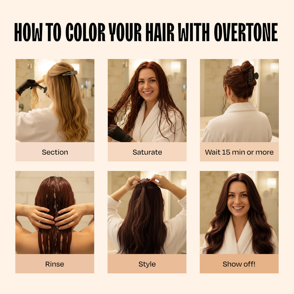 Overtone Auburn Brown ingredients highlight shea butter, coconut oil, avocado oil.