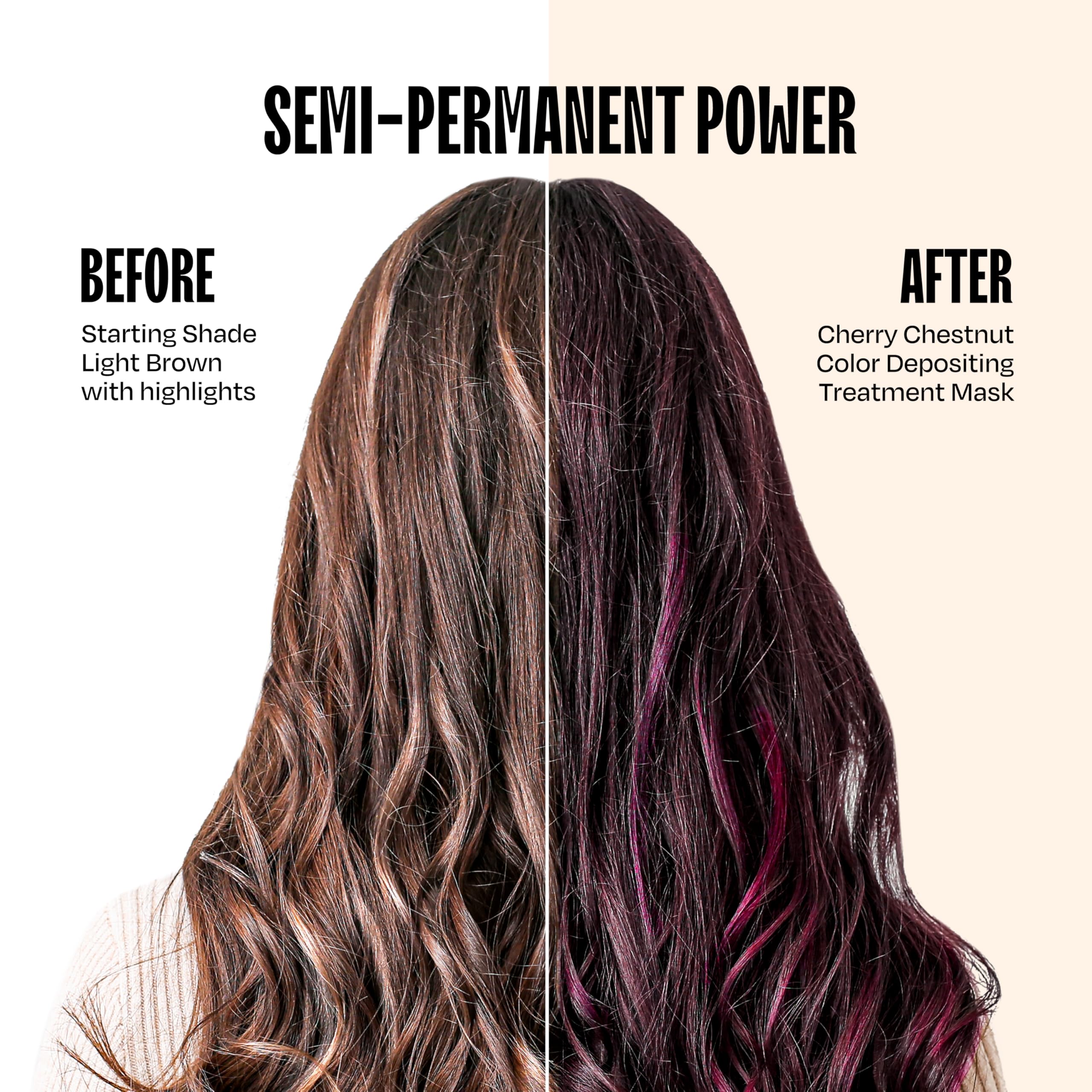 oVertone Cherry Chestnut on hair demonstrates vivid color on darker bases