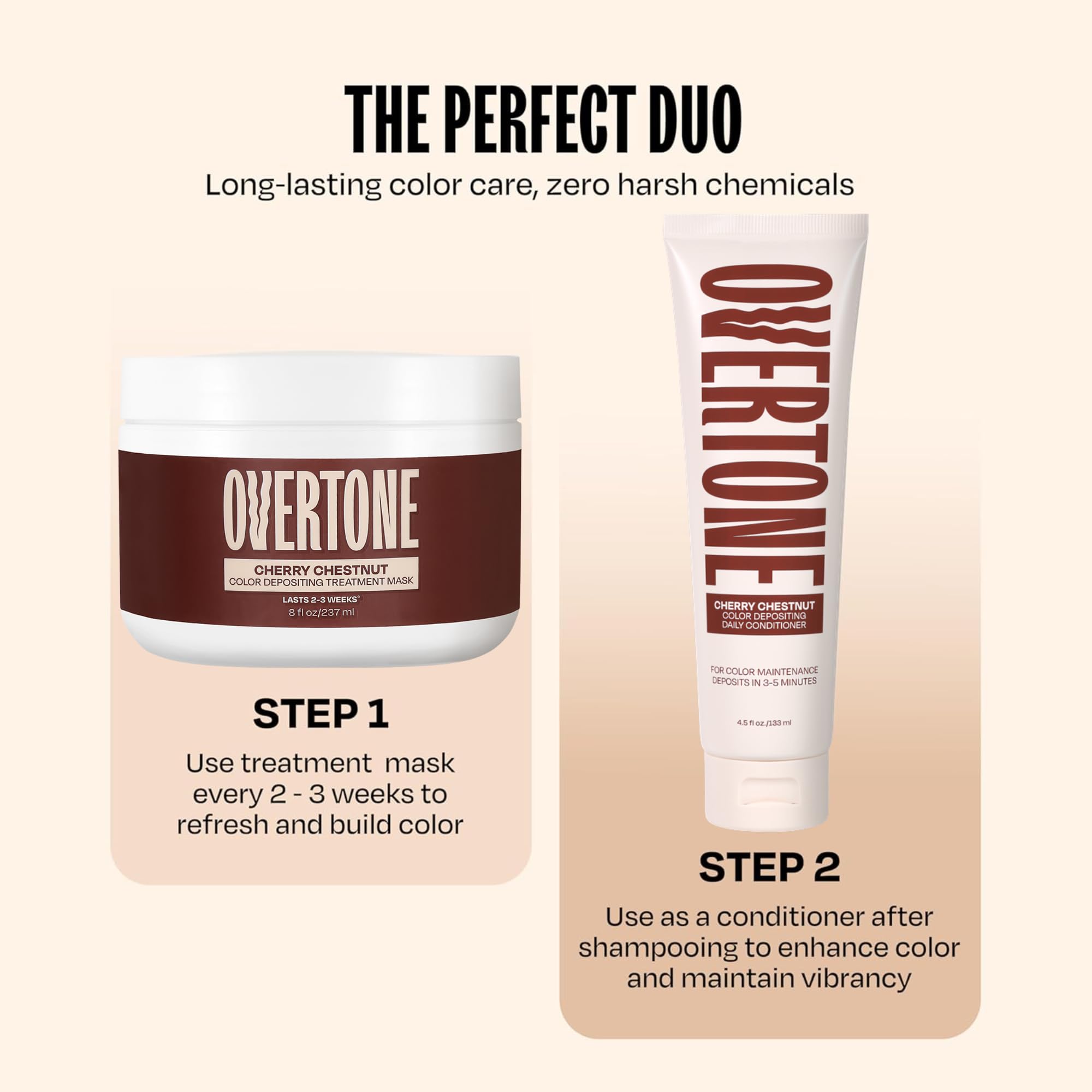 oVertone Cherry Chestnut with shea butter and coconut oil nourishes while color deposits