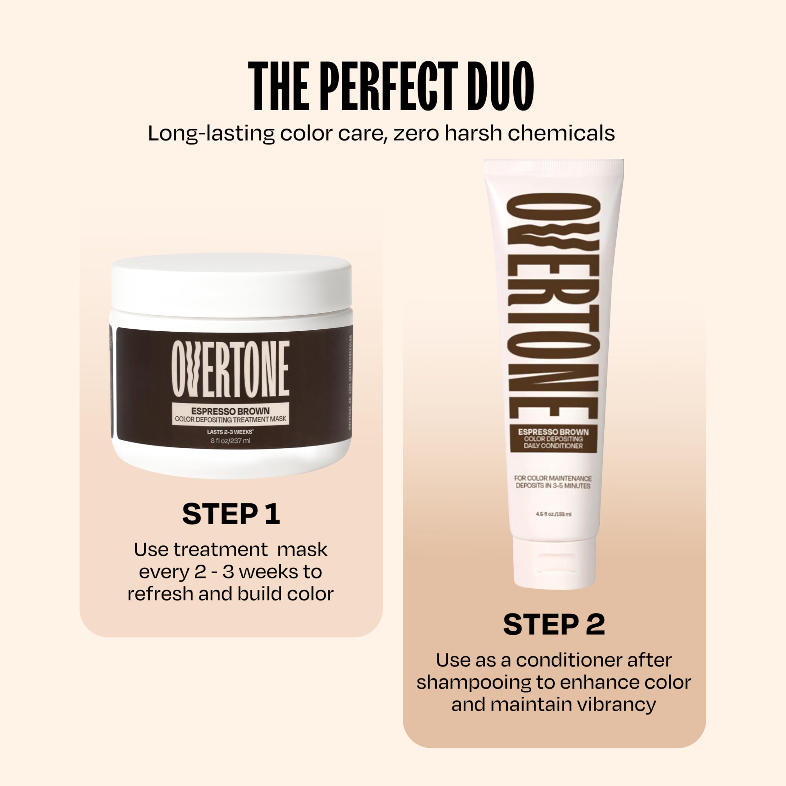 overtone Espresso Brown color depositing mask close-up on hair strands