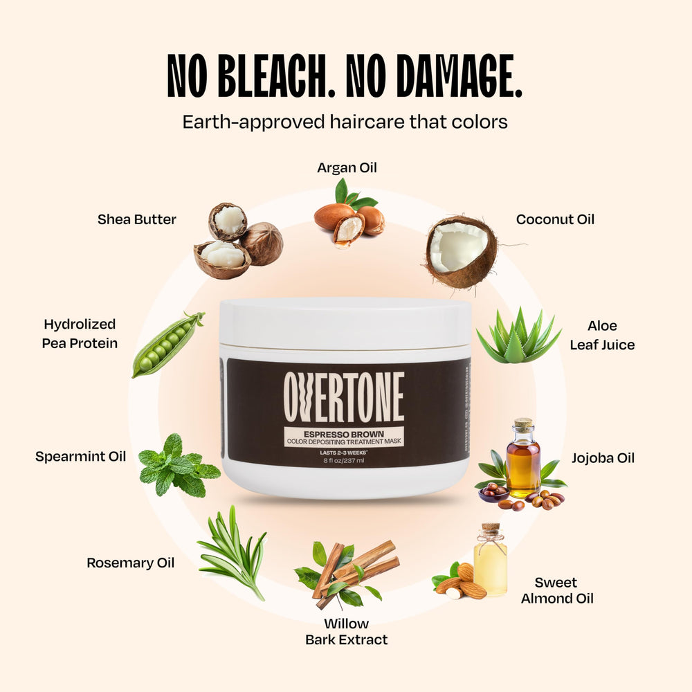 overtone Espresso Brown processing on dry hair during a home treatment
