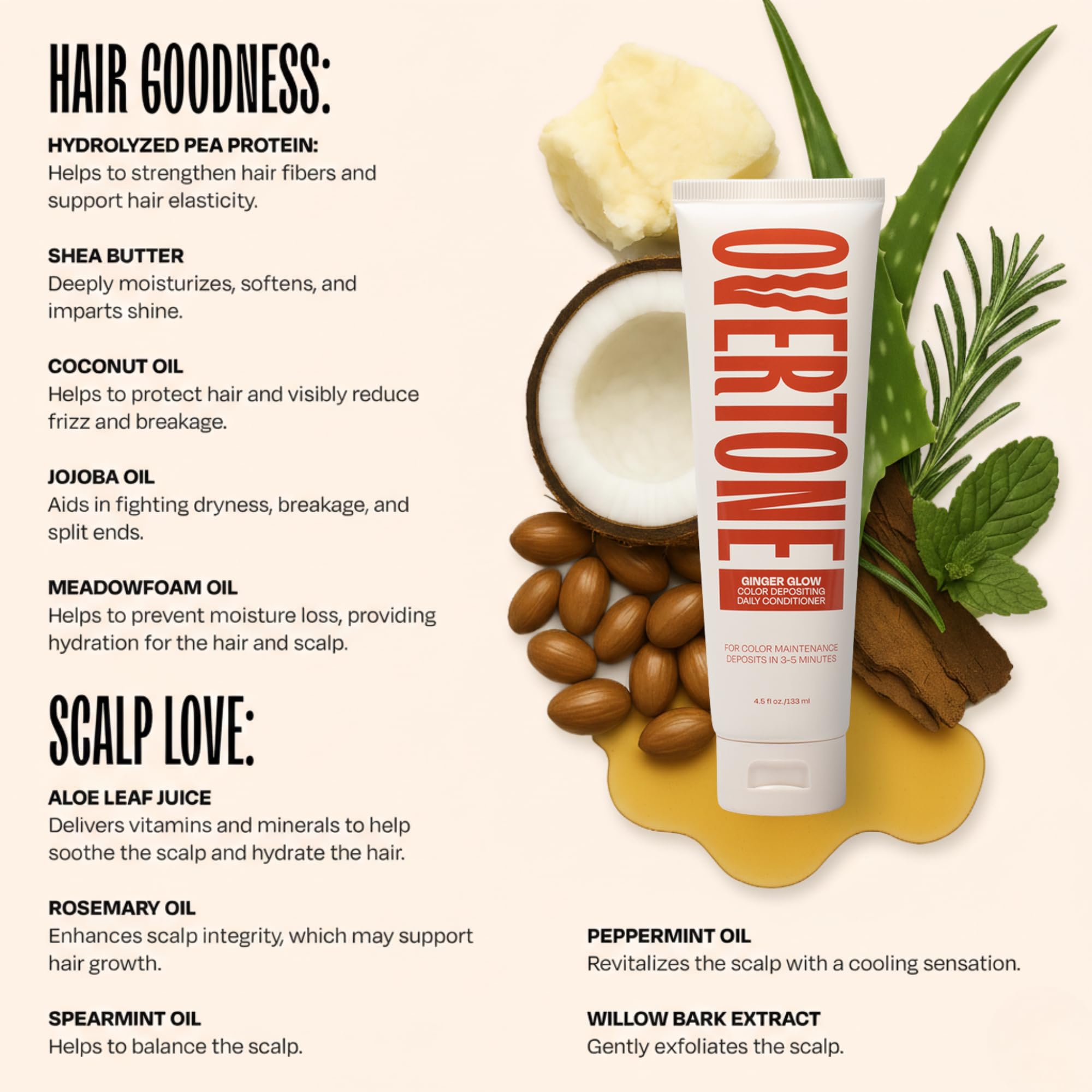 Overtone Ginger Glow color wash closeup captures rich ginger hues and shine.