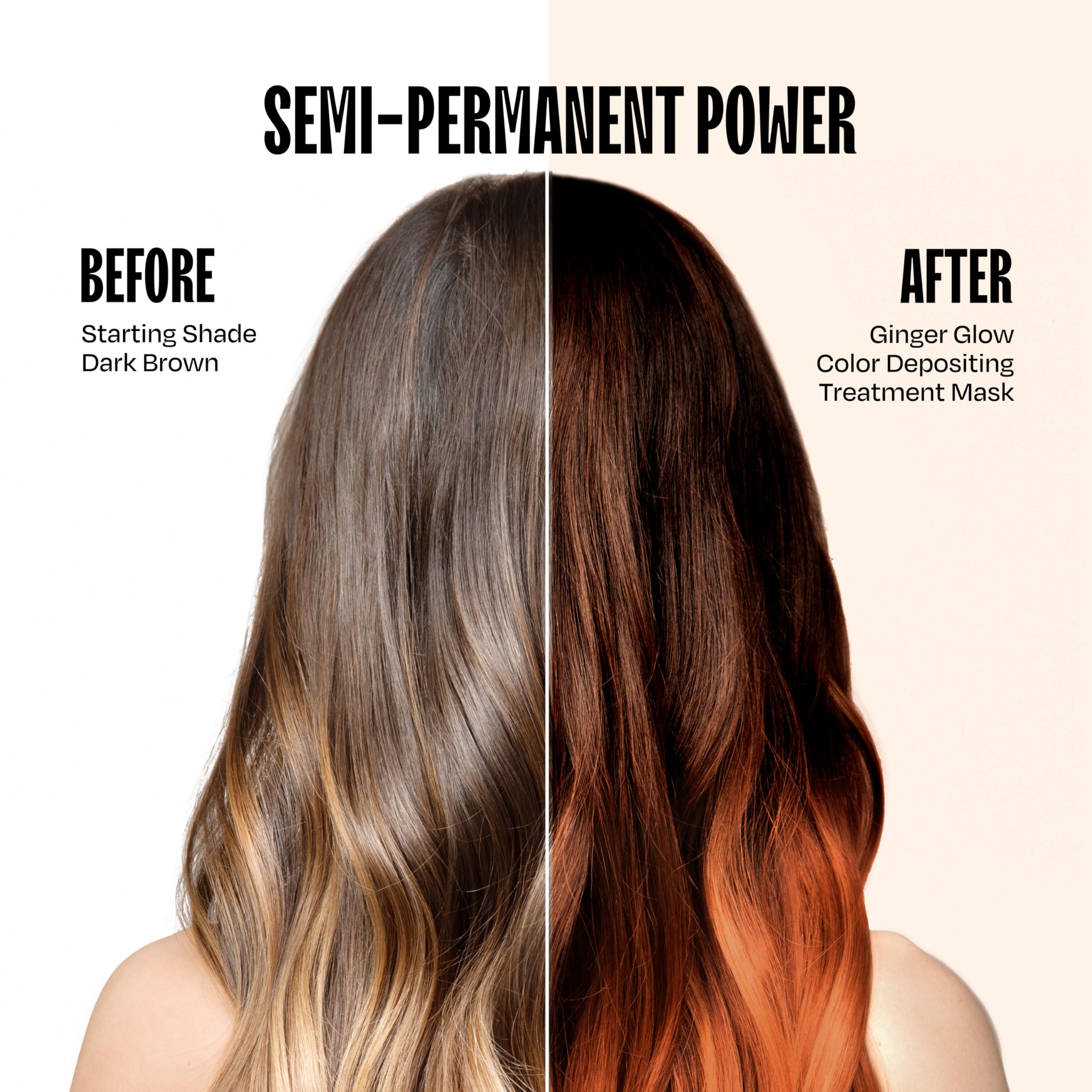 oVertone Ginger Glow hair application on dry hair, promising easy 10–15 minute color.