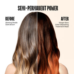 oVertone Ginger Glow hair application on dry hair, promising easy 10–15 minute color.