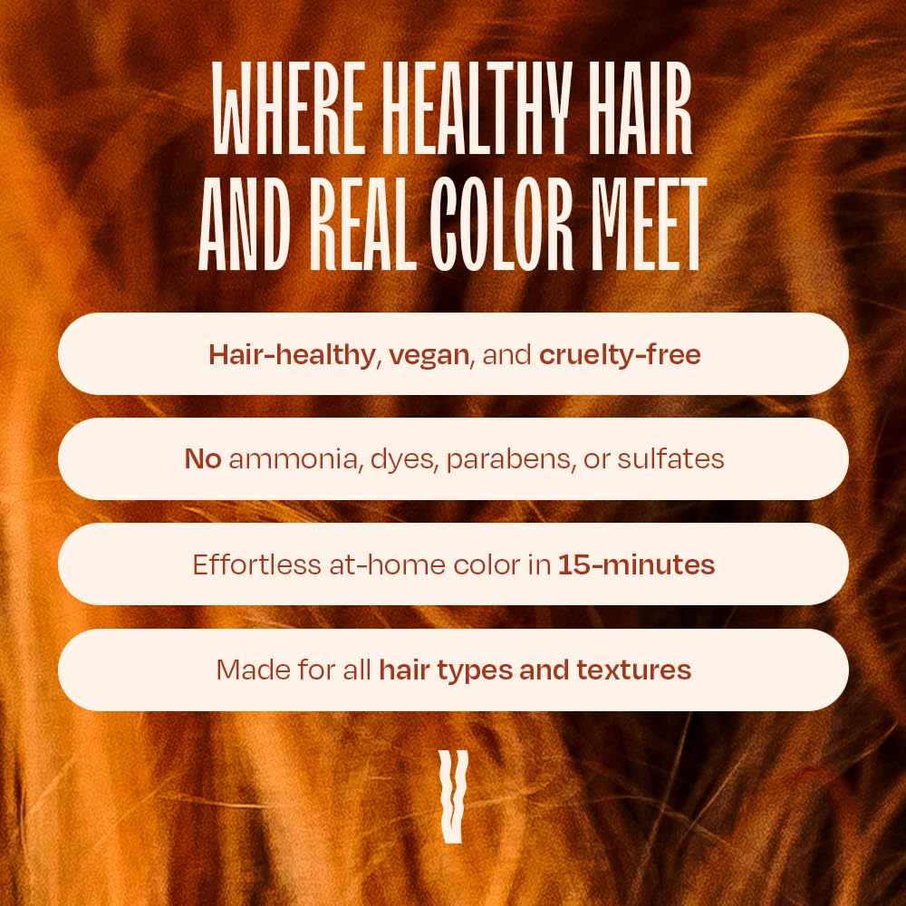 Overtone Ginger Glow hair gloss closeup demonstrates soft, vibrant color.