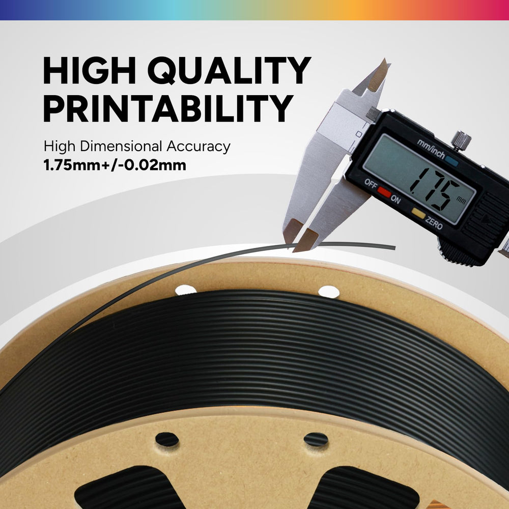 Overture 1.75mm filament with precise dimensions, ensuring consistent layer adhesion.