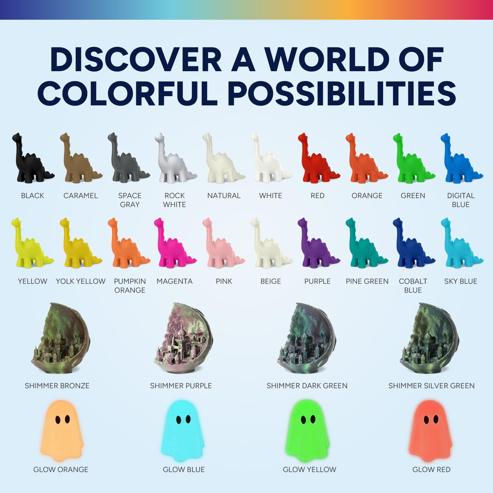 Overture Easy PLA 1.75mm color spectrum offers vibrant options for creative projects.