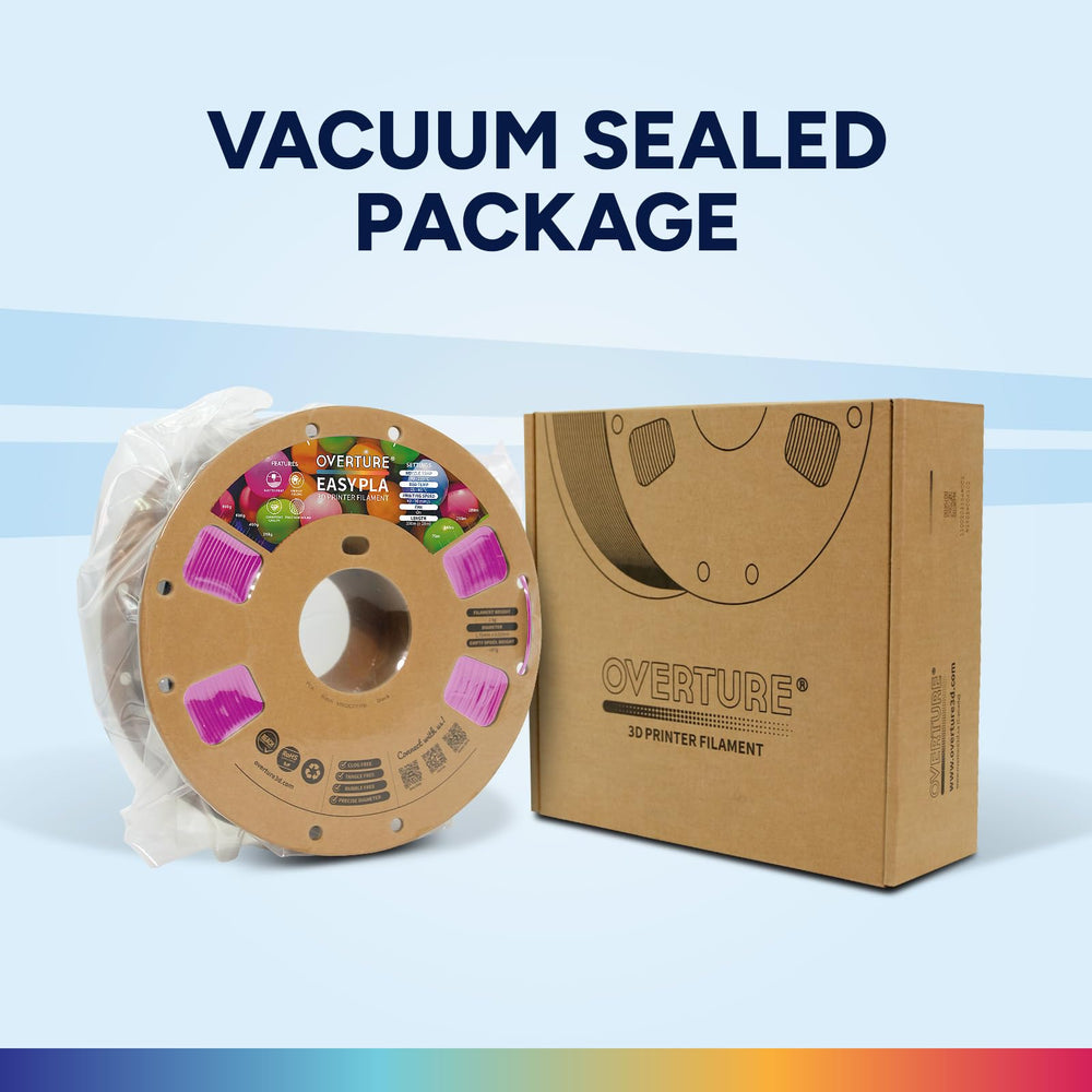 Overture Easy PLA 1.75mm packaging includes clear labeling and storage guidance.