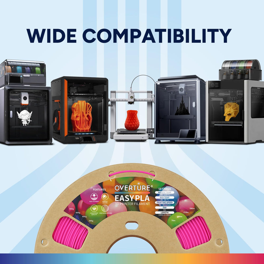 Overture Easy PLA 1.75mm spool accuracy ±0.02 mm ensures consistent results.