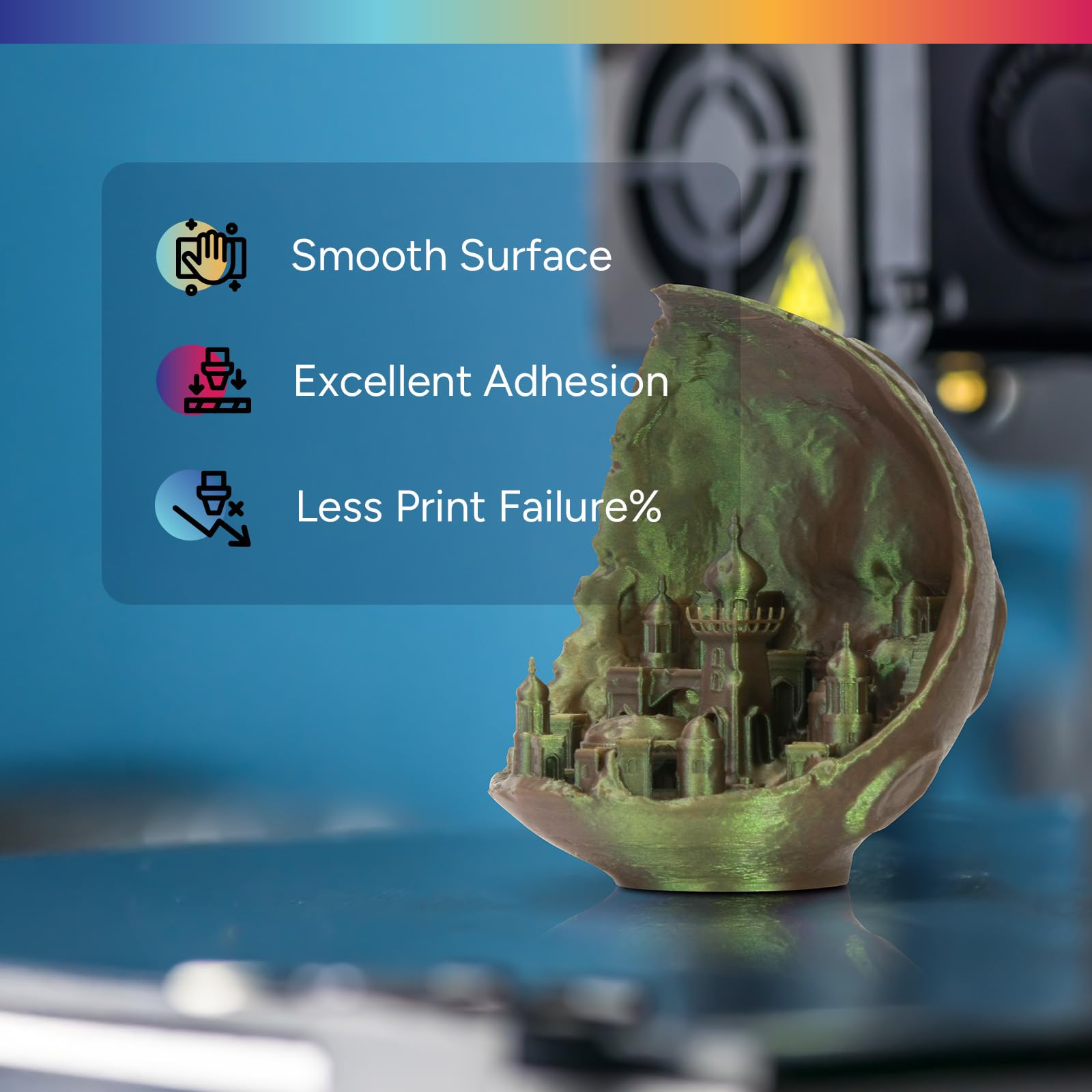Overture Easy PLA 1.75mm spool inner diameter highlights low friction during feeding.