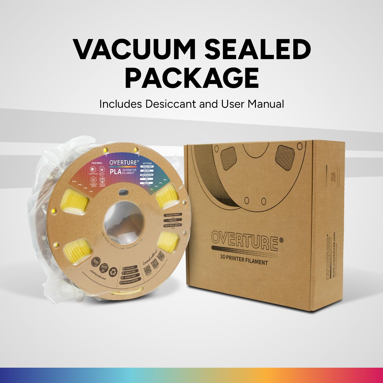 OVERTURE PLA unopened spools offer long shelf-life with reliable support