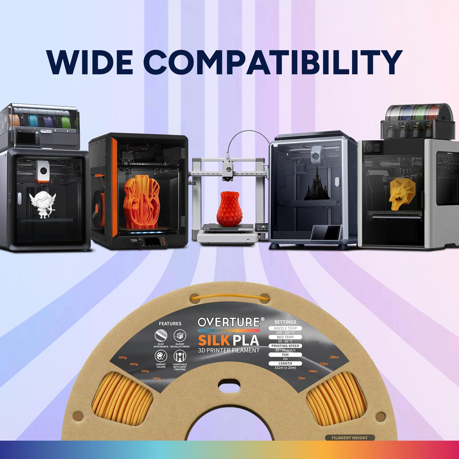 Overture Silk PLA vacuum-sealed pack preserves filament moisture for consistency