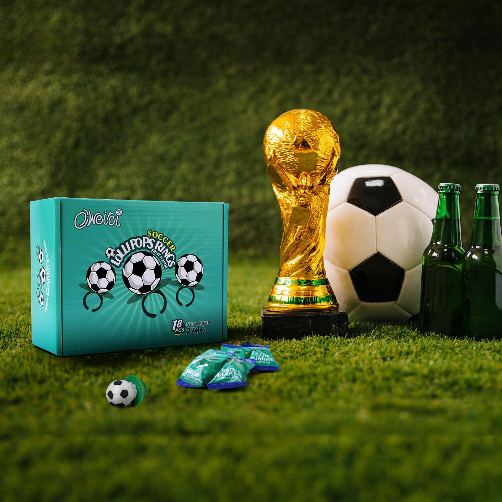 Oweiroi Soccer Ring Lollipops store display ready for grab-and-go moments.