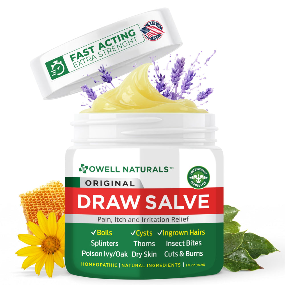 Owell Naturals Drawing Salve tube for fast targeted relief from irritation.