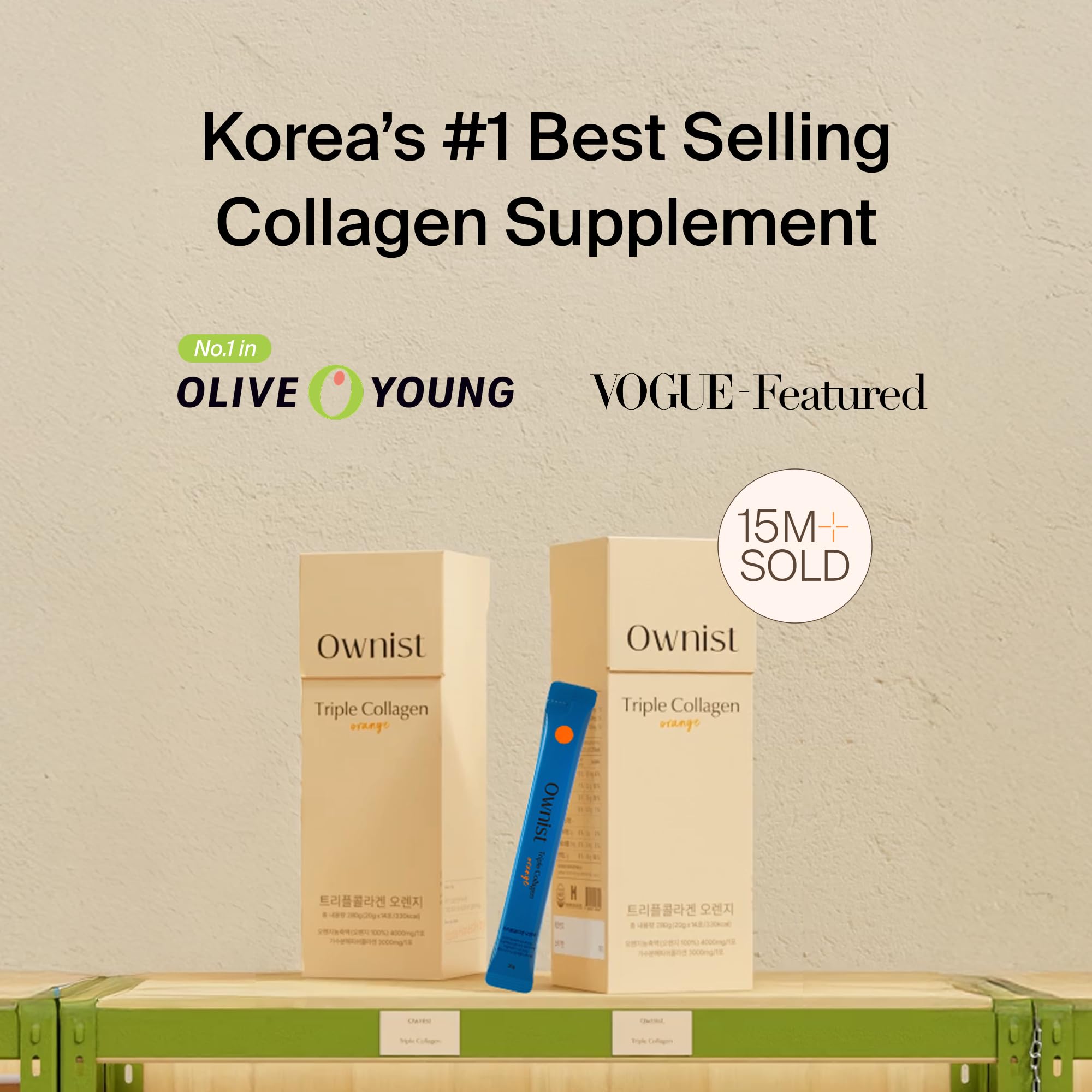 Ownist orange-flavor liquid packets offering a refreshing daily skin hydration boost.