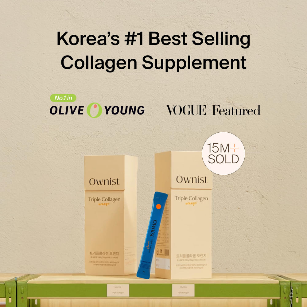 Ownist orange-flavor liquid packets offering a refreshing daily skin hydration boost.