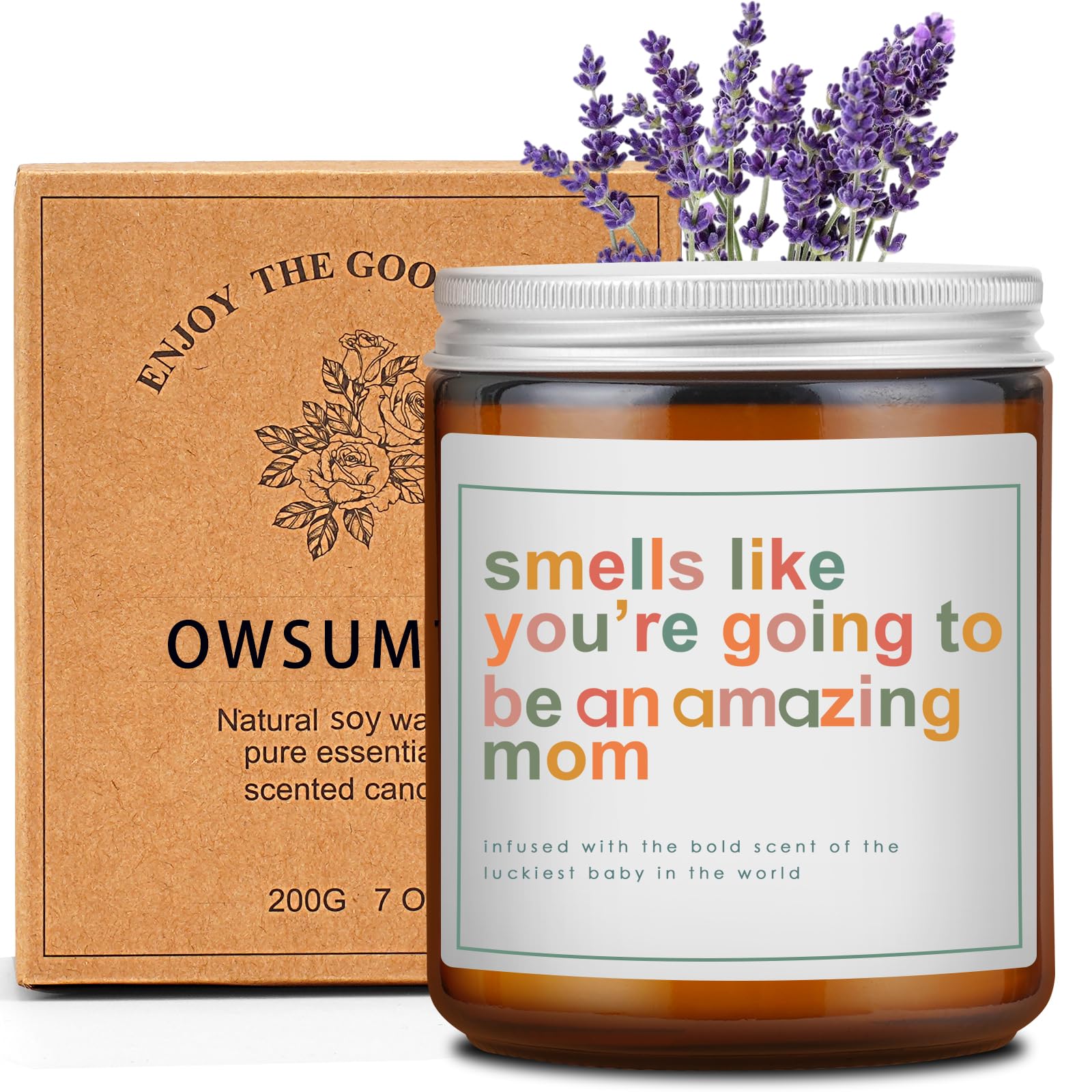 OWSUMER lavender candle packaging showcasing gift-ready design.