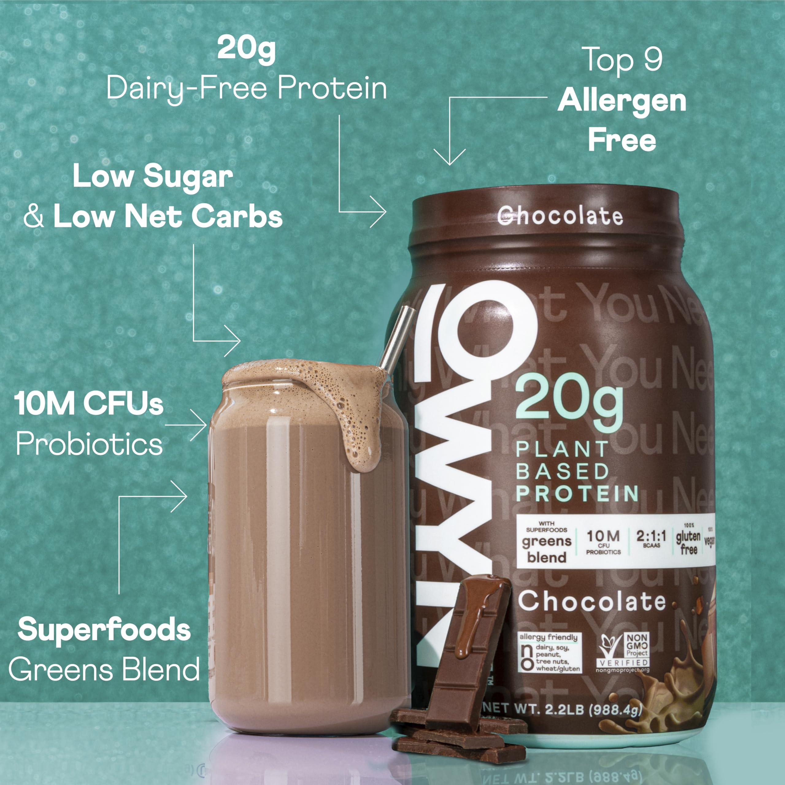 OWYN nutrition panel highlights allergen safety and carrageenan-free ingredients.