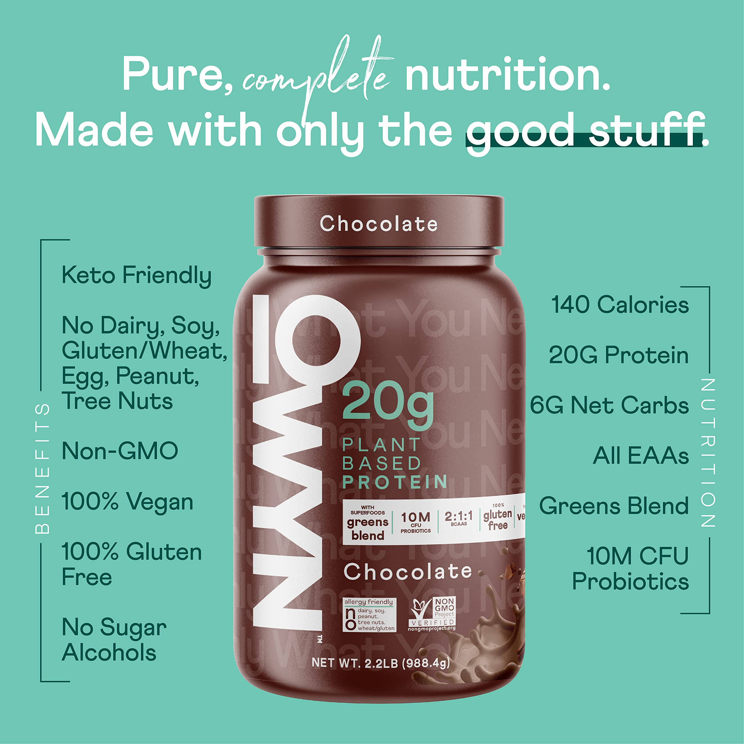 OWYN chocolate protein powder in smoothie glass offers convenient plant-based protein boost.