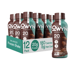 OWYN dark chocolate plant-based protein shake 12-pack front view for active lifestyles