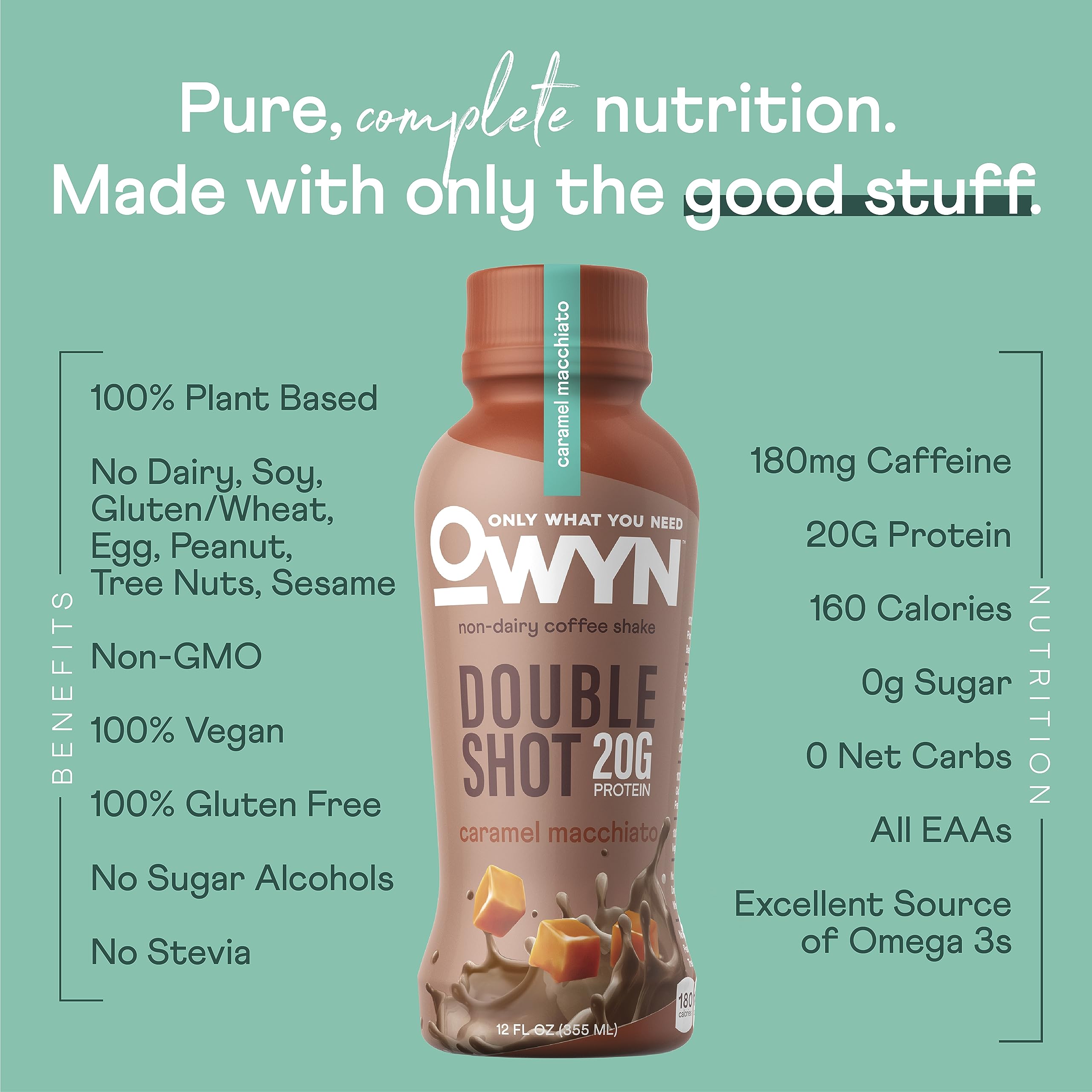 Pour shot image features Caramel Macchiato shake ready to energize your morning.