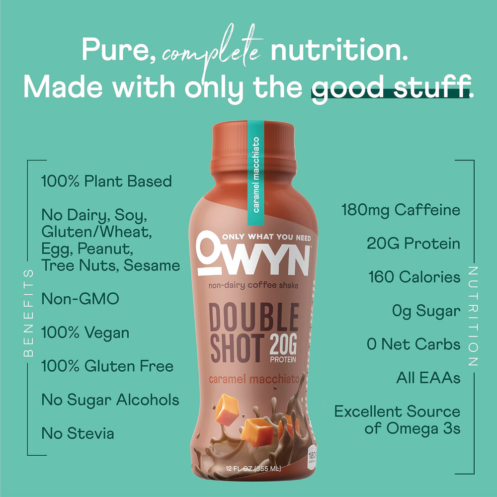 Pour shot image features Caramel Macchiato shake ready to energize your morning.