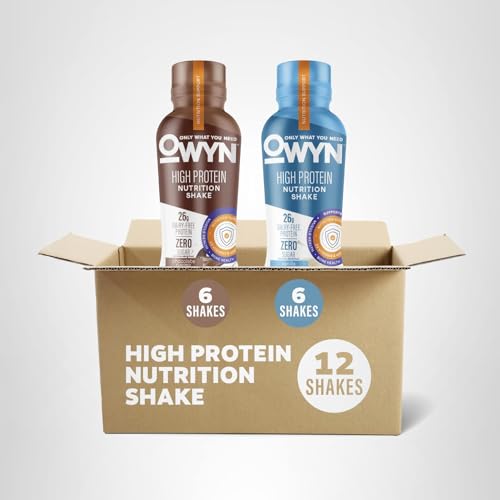OWYN High Protein Shake vanilla liquid pour demonstrates easy mixing with ice or straight.