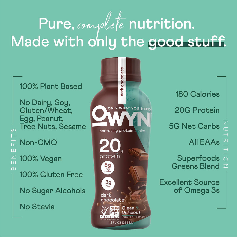 OWYN ingredients pea pumpkin seed flax oil blend shown for complete amino acids