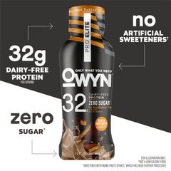 OWYN Pro Elite No Nut Buttercup shake texture close-up emphasizes creamy plant-based protein