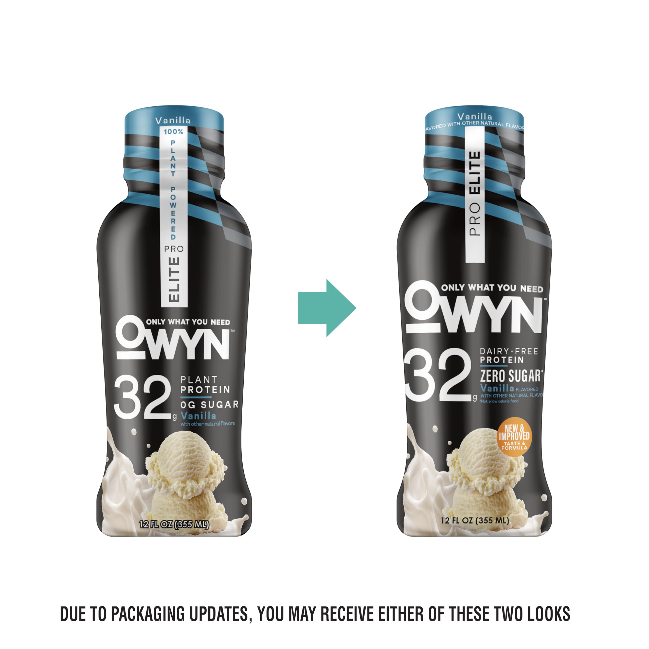 OWYN Pro Elite pea protein scoop emphasizes rich plant protein and smooth mixing