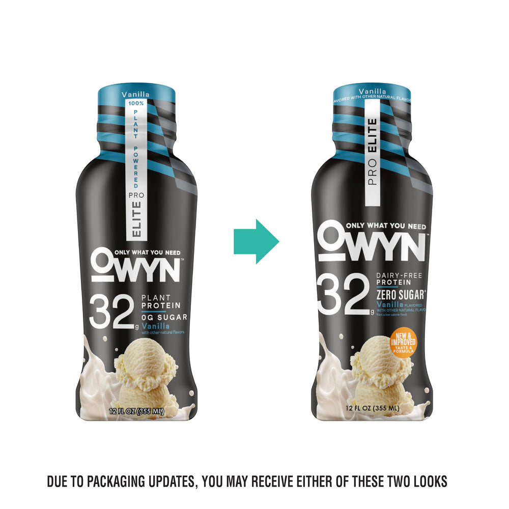 OWYN Pro Elite pea protein scoop emphasizes rich plant protein and smooth mixing