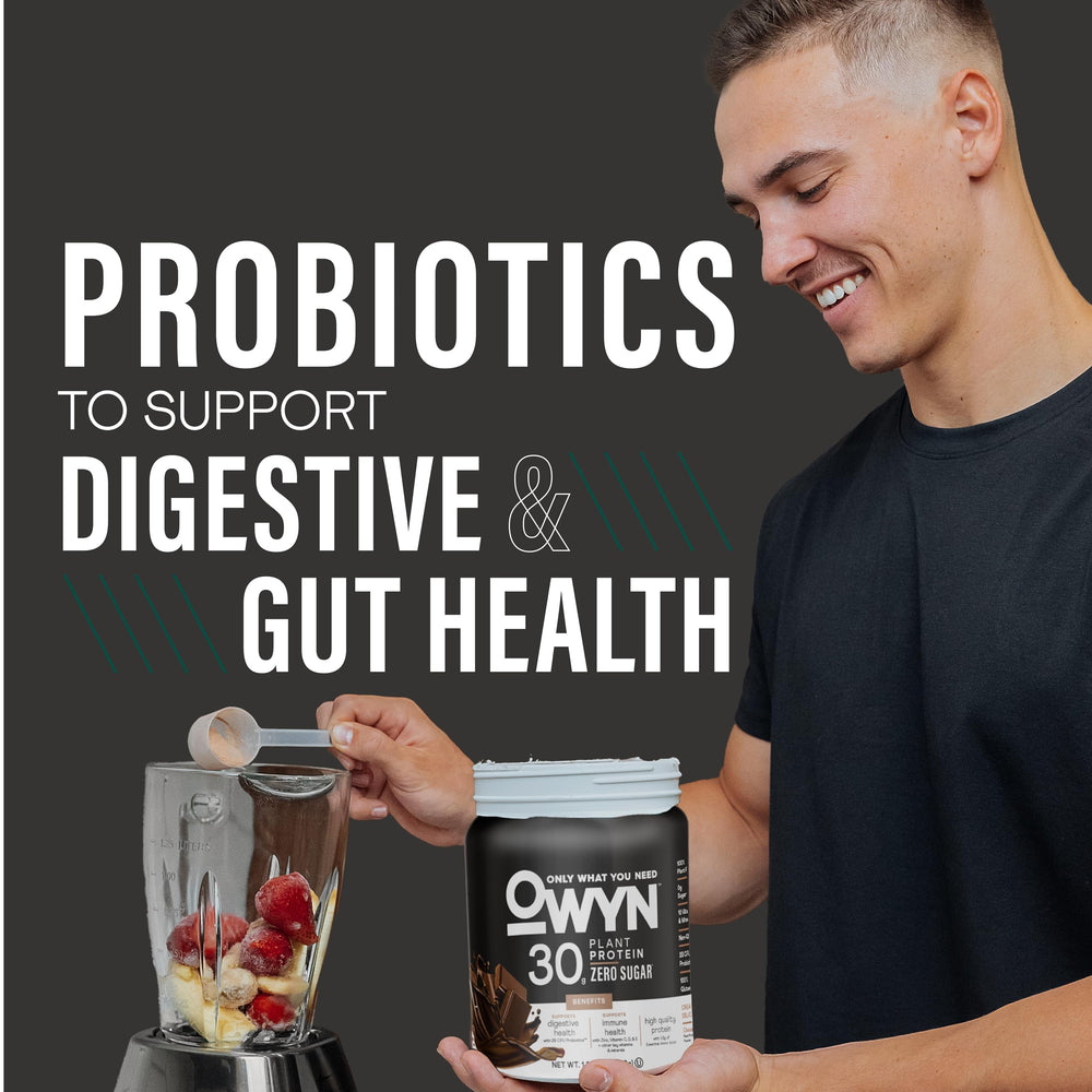 OWYN Pro Elite plant-based protein blend spotlights chia and pea sources.