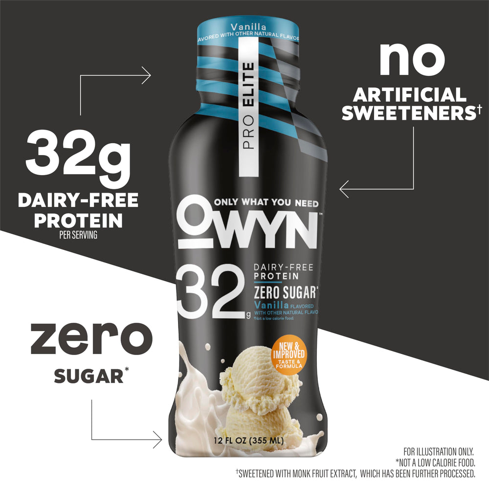 OWYN Pro Elite Vanilla poured into glass reveals creamy taste without artificial sweeteners