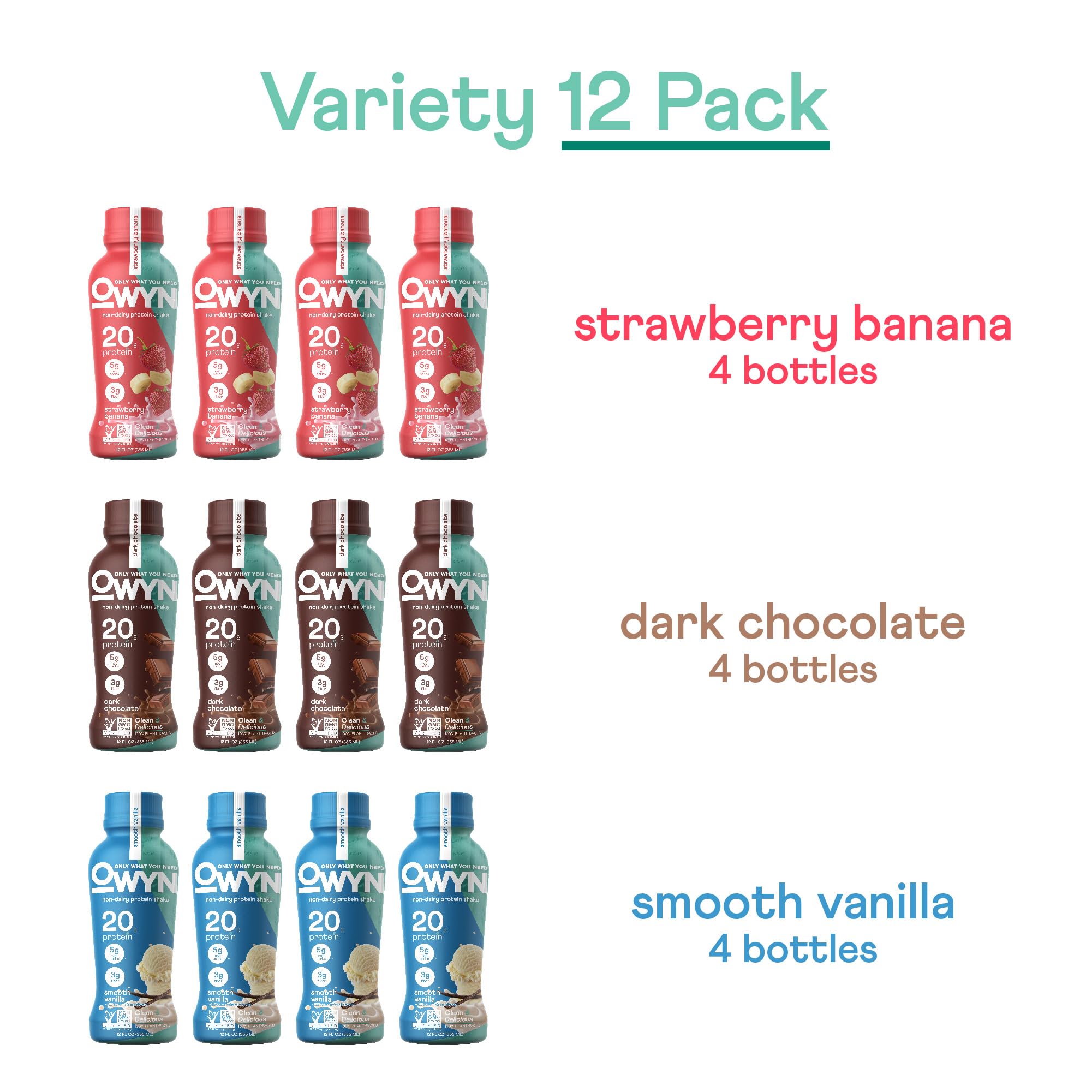 OWYN shelf-stable bottle stays ready without refrigeration until opened.