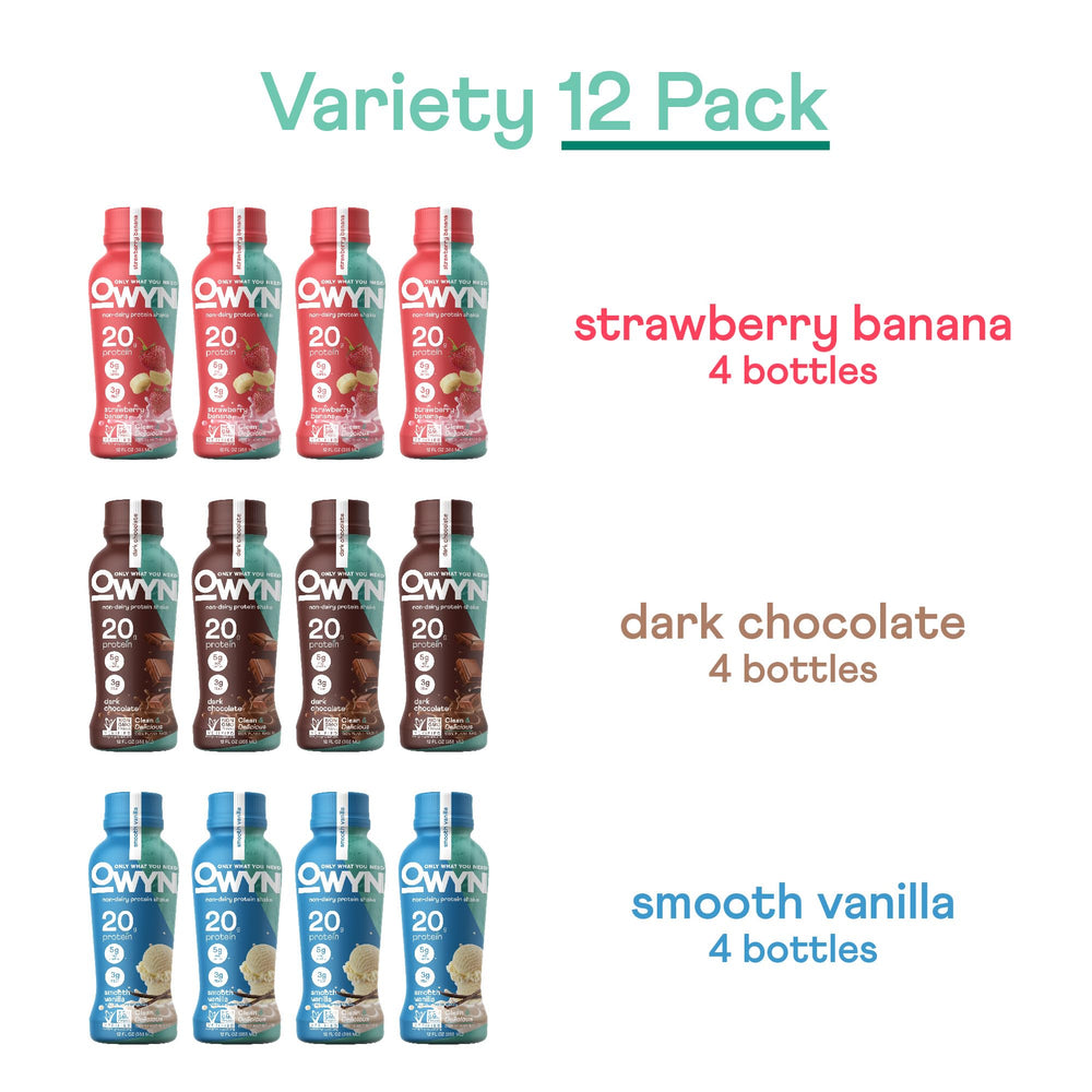OWYN shelf-stable bottle stays ready without refrigeration until opened.