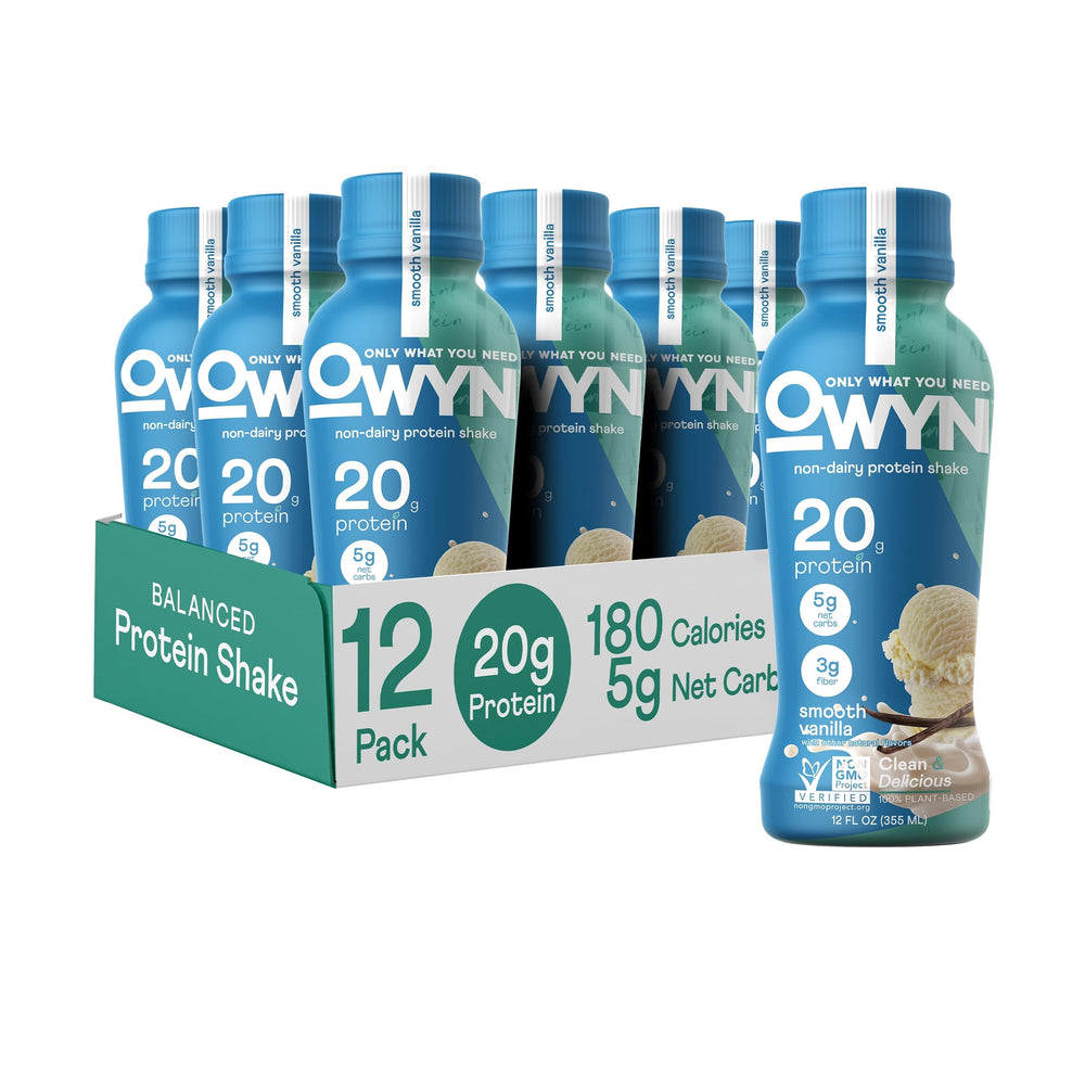 OWYN Smooth Vanilla bottle highlights 20g vegan protein for active lifestyles