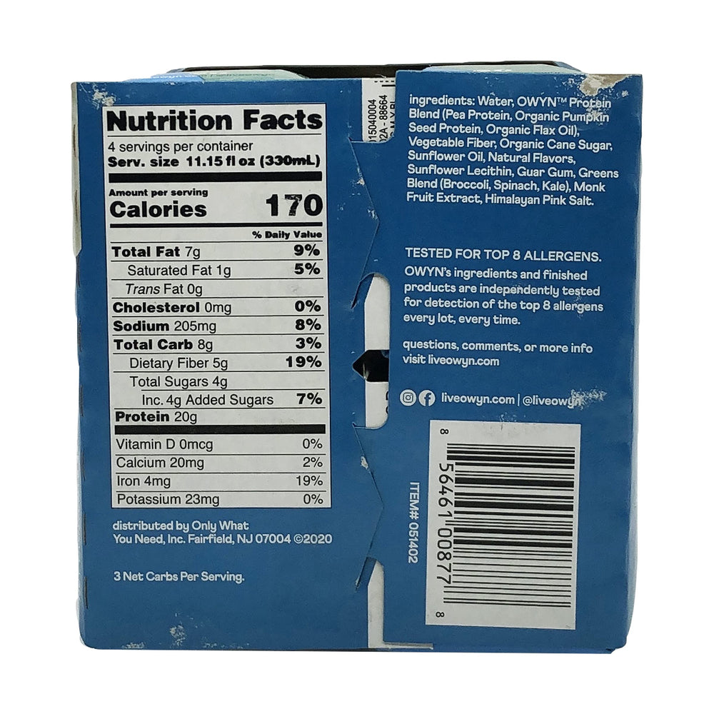 OWYN Smooth Vanilla splash evokes a fresh, plant-based protein experience.