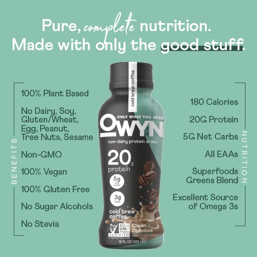 OWYN vegan protein scoop and label highlighting 20g protein per serving.