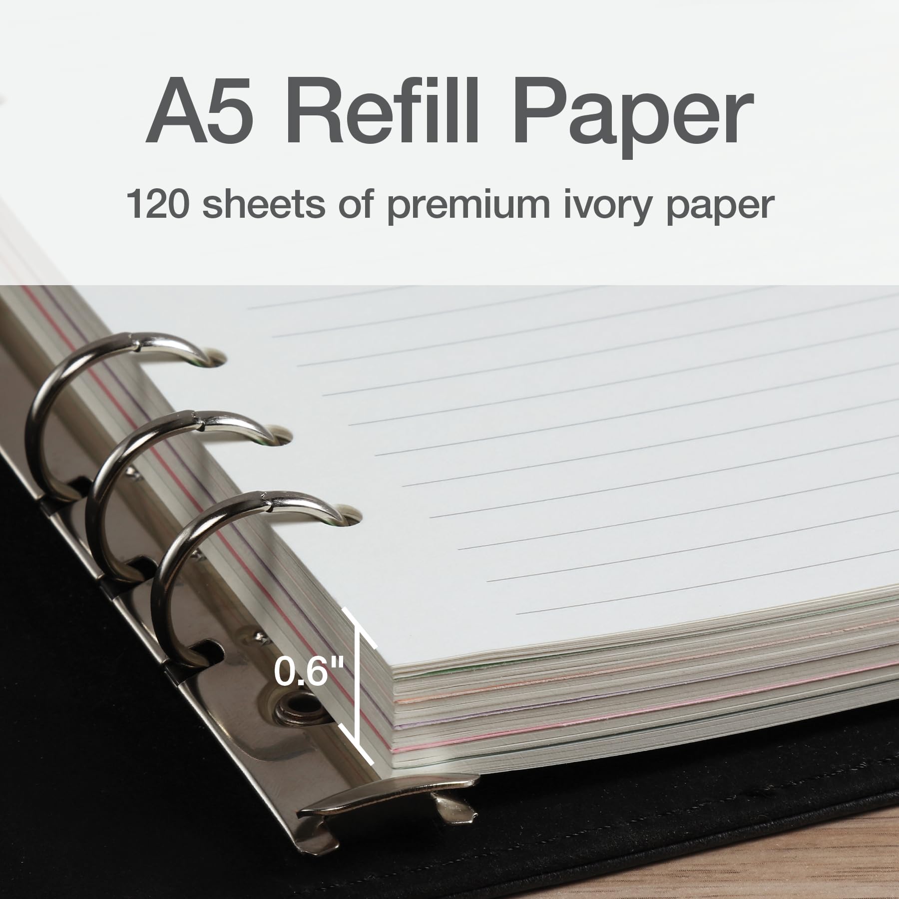 Oxford 6-ring binder compatibility for A5 planners and notebooks.