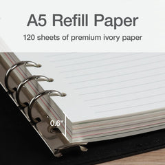 Oxford 6-ring binder compatibility for A5 planners and notebooks.