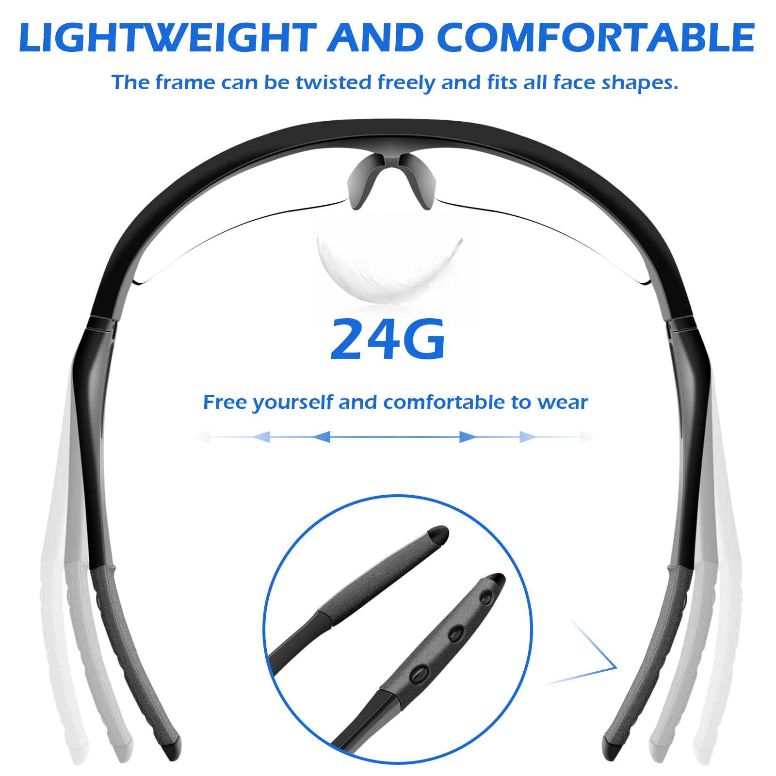 OXG wraparound design offers wide protection around the eyes.