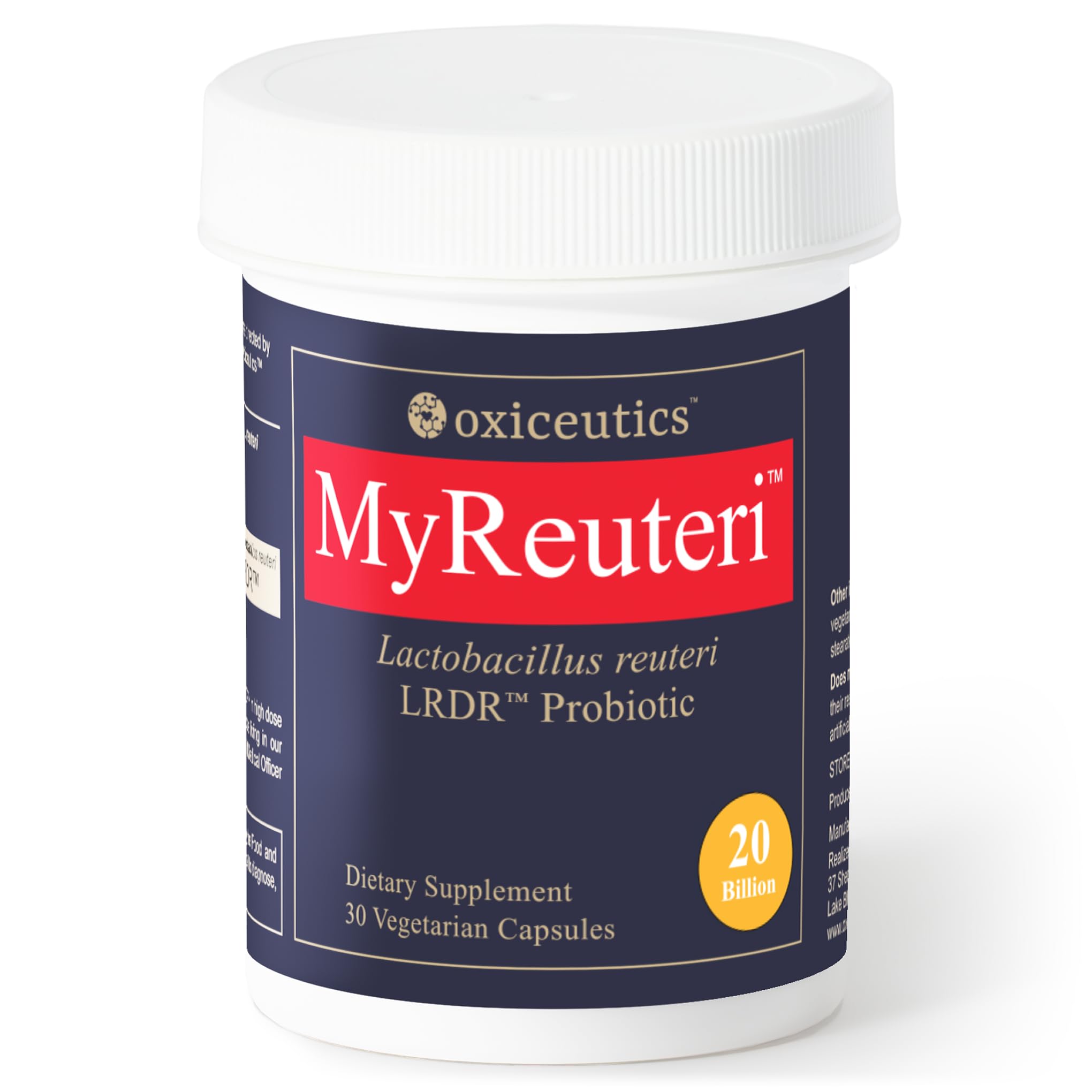 Oxiceutics MyReuteri 20billion bottle label for gut support