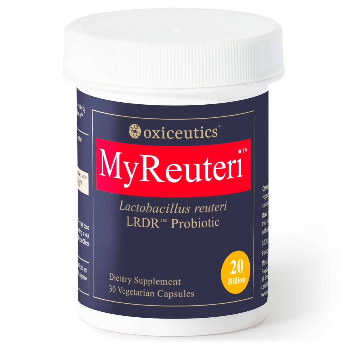 Oxiceutics MyReuteri 20billion bottle label for gut support