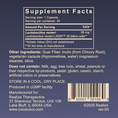 Oxiceutics MyReuteri capsules closeup highlighting vegan formula